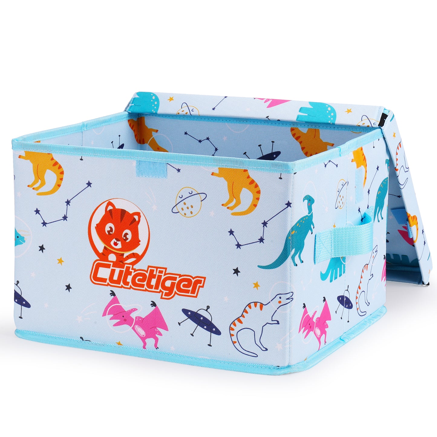 CuteTiger Storage Bin,Toy Organizer Bag, Playroom Organizer Box, Magnetic Tiles and Doll Storage Container,Toy Holder with Lid, Foldable