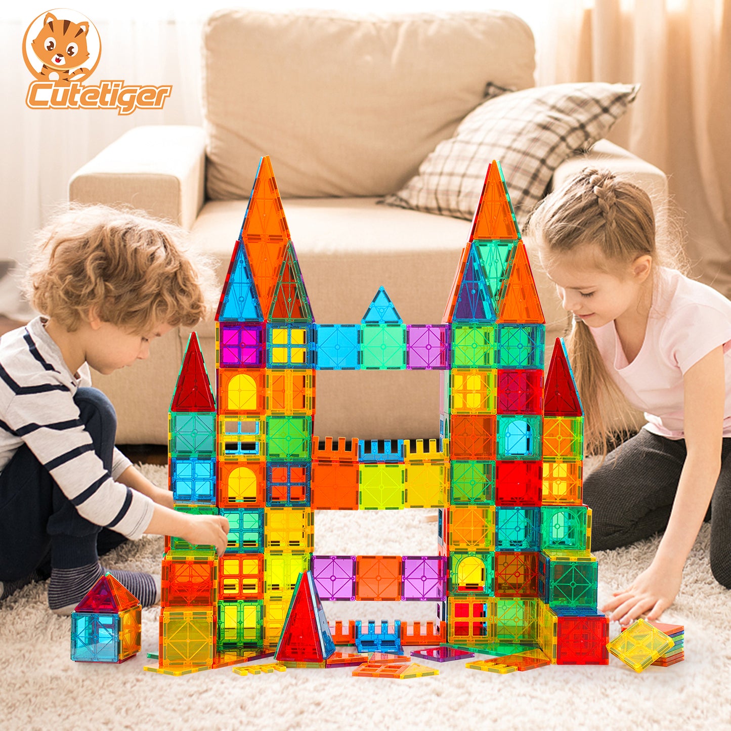 CuteTiger Magnetic Tiles, 64PCS Magnet Building Toys, Magnetic Building Set, Stacking Blocks, Perfect STEM Toys Gift for Kids Boys and Girls