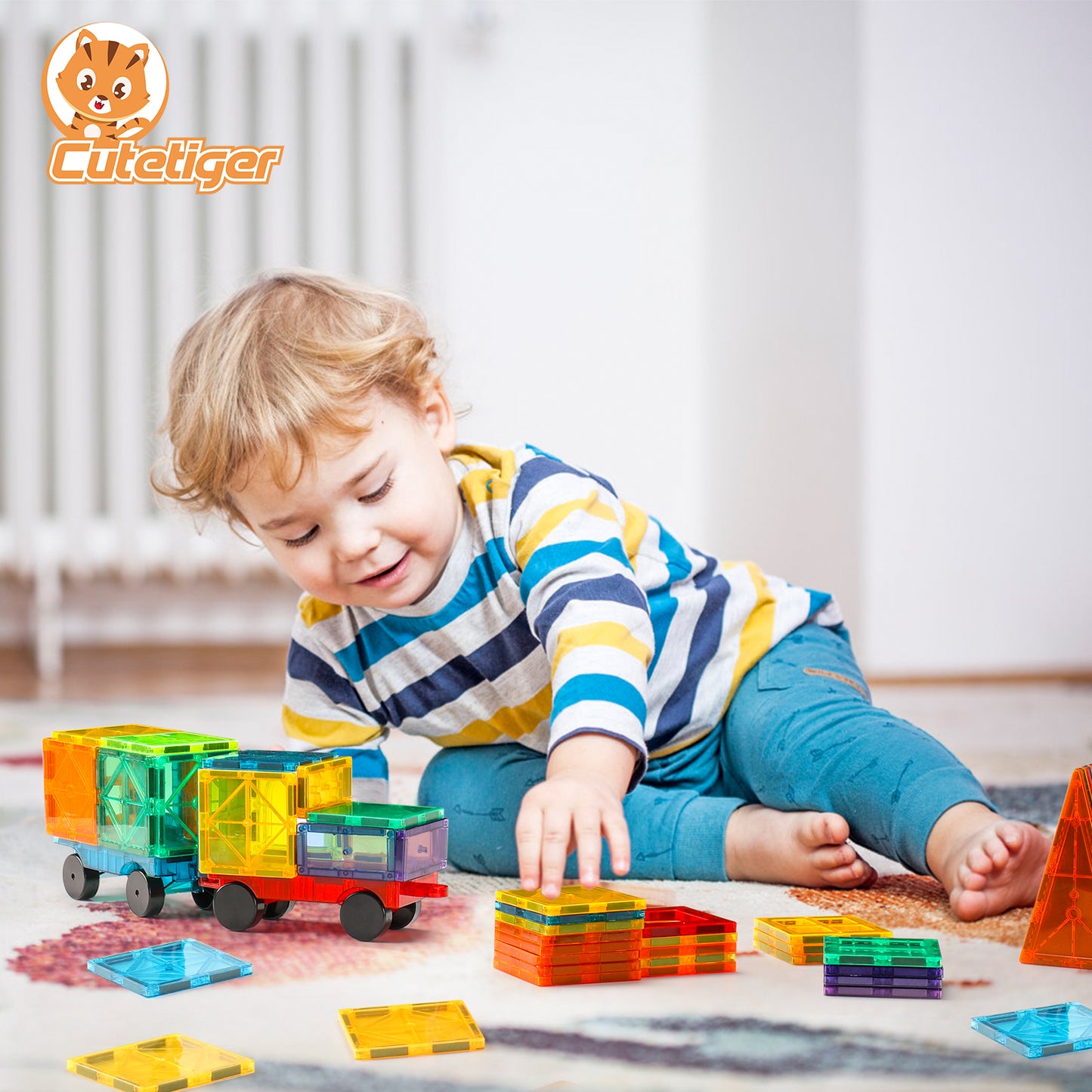 CuteTiger Magnetic Tiles Cars, Magnet Building Tiles, 2 Cars Expension Set for Magnetic Building Blocks