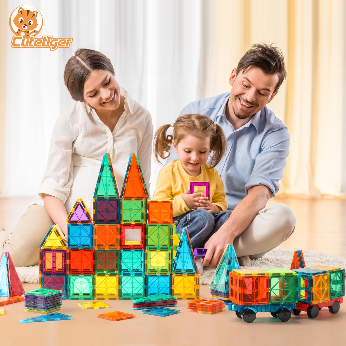 CuteTiger Magnetic Tiles Cars, Magnet Building Tiles, 2 Cars Expension Set for Magnetic Building Blocks